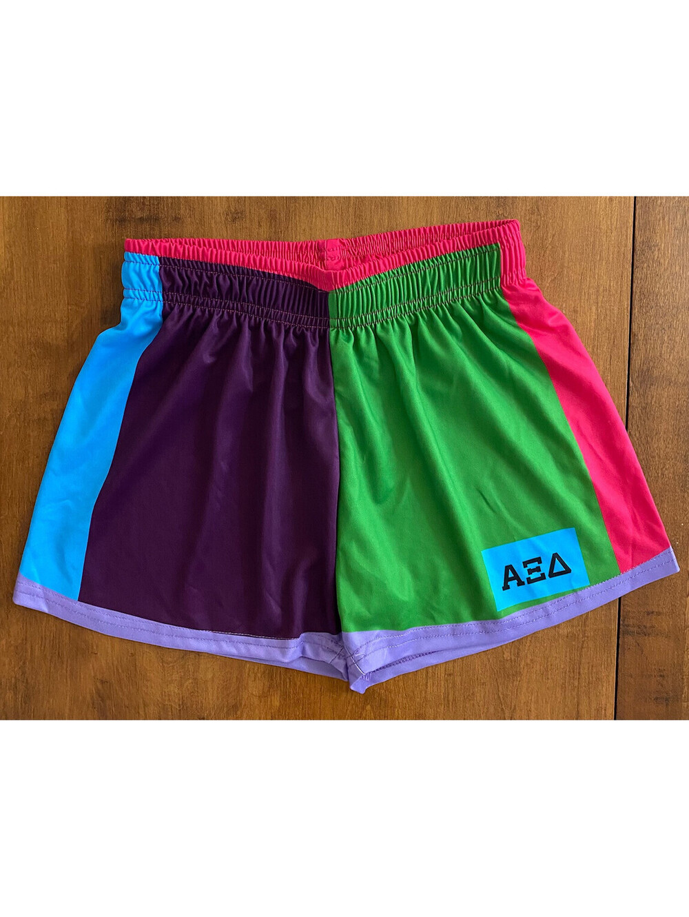 Womens ALPHA XI DELTA SORORITY COLORBLOCK ATHLETIC SHORTS Elastic Waist LARGE